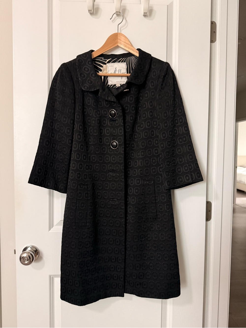 Milly of New York Black Textured A-Line Pea Coat
